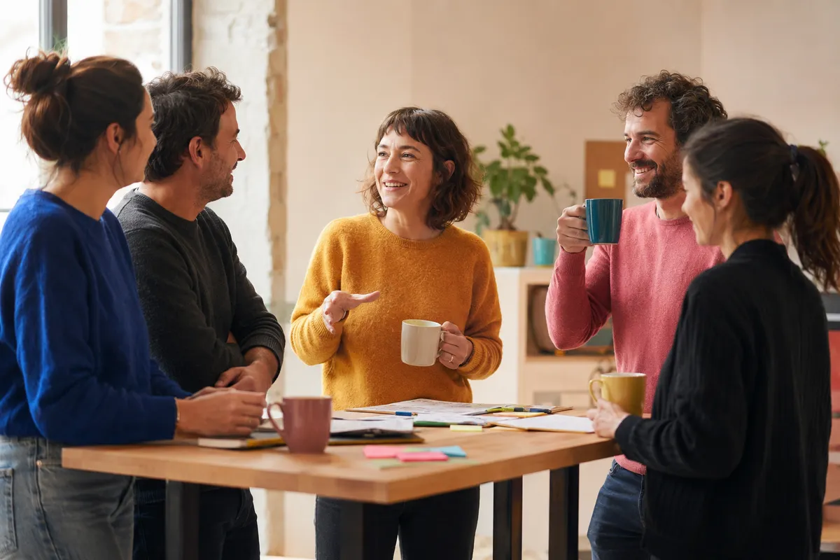 Une dirigeante réunit son équipe autour d'un café pour annoncer la formation